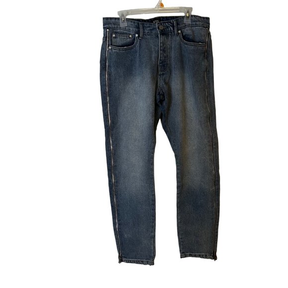 BoohooMAN Blue Jeans Straight Full Zip Up Leg Moto Relaxed Mens Size 34 - Picture 12 of 12